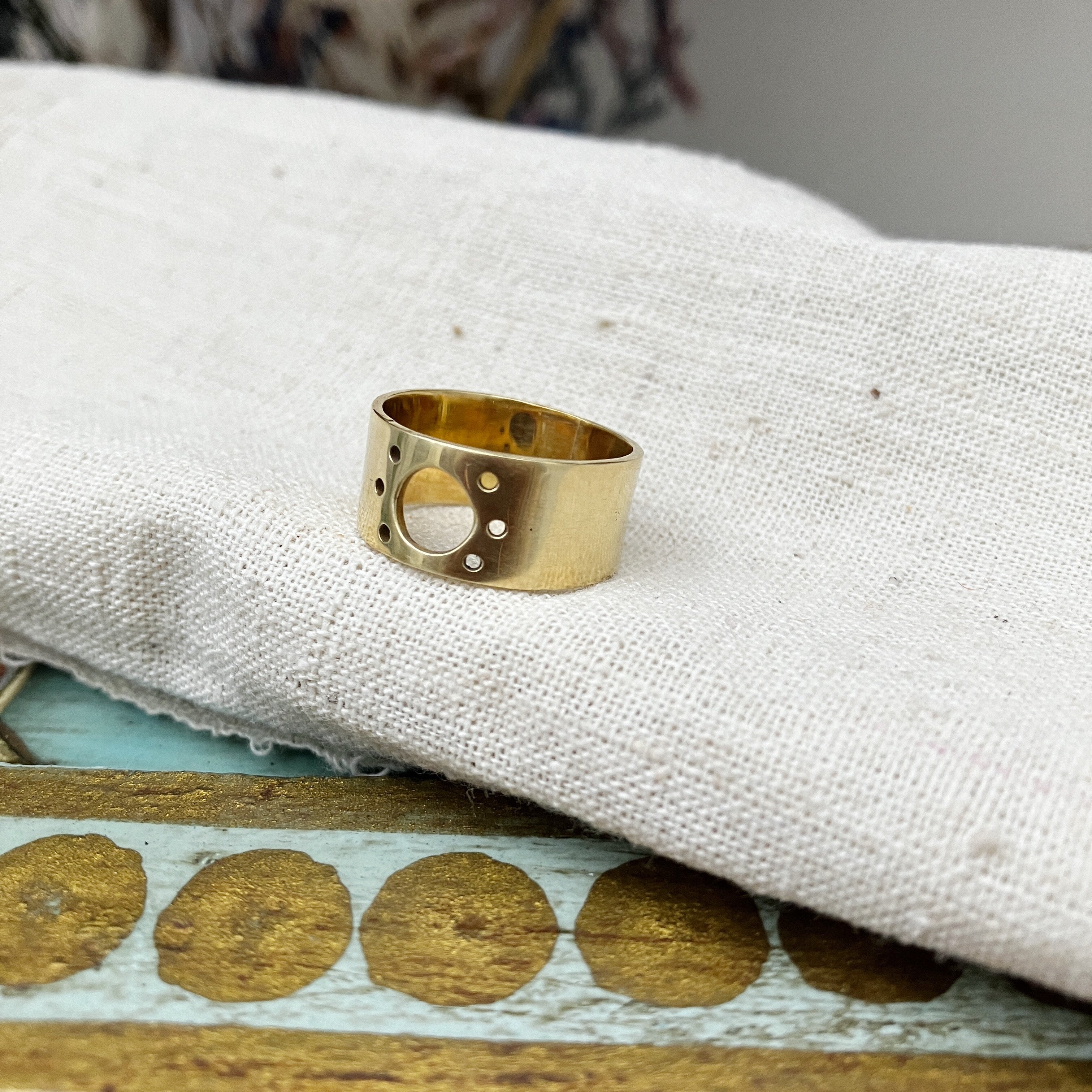 Abstract Moon & Stars Brass Ring