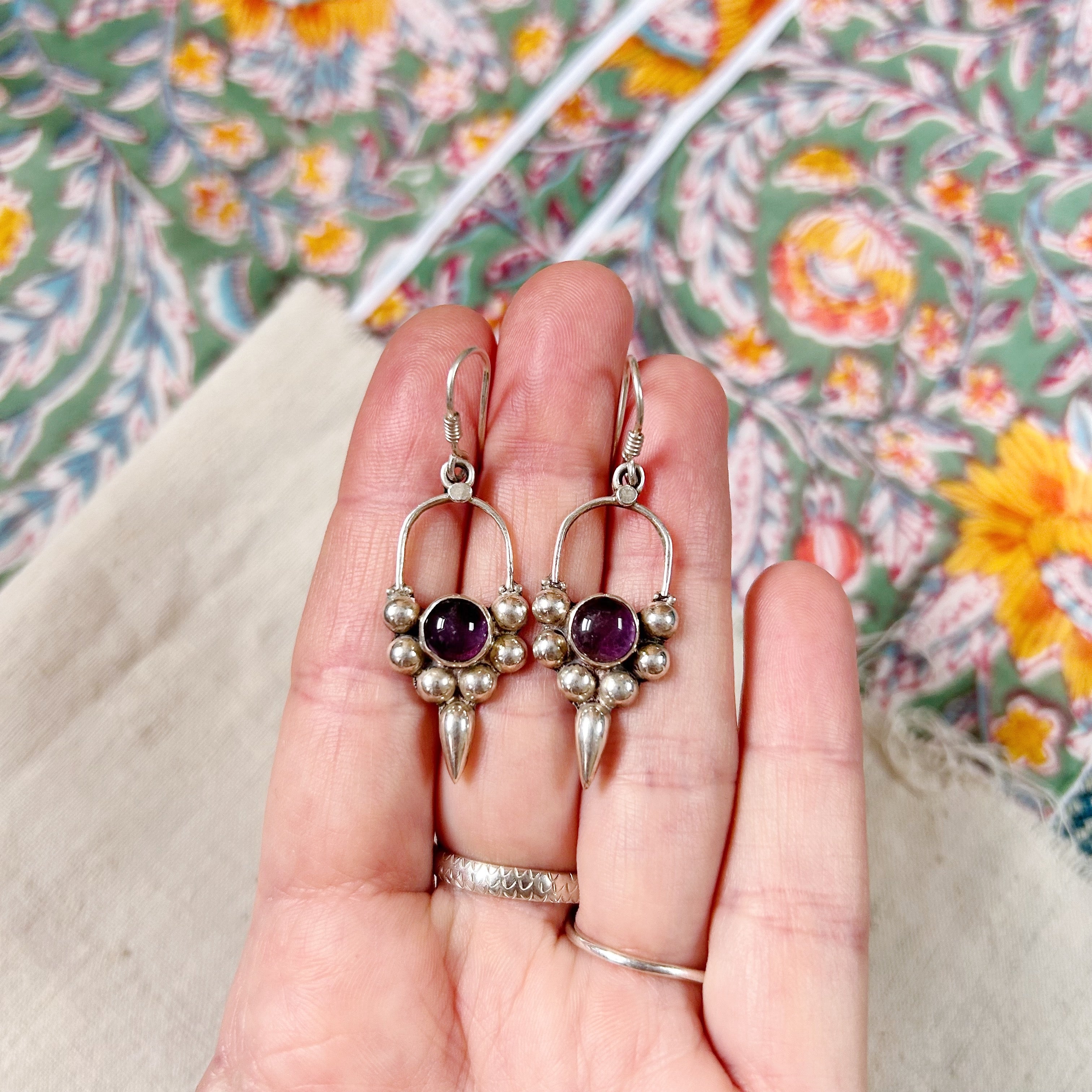 Indian Amethyst & Silver Earrings