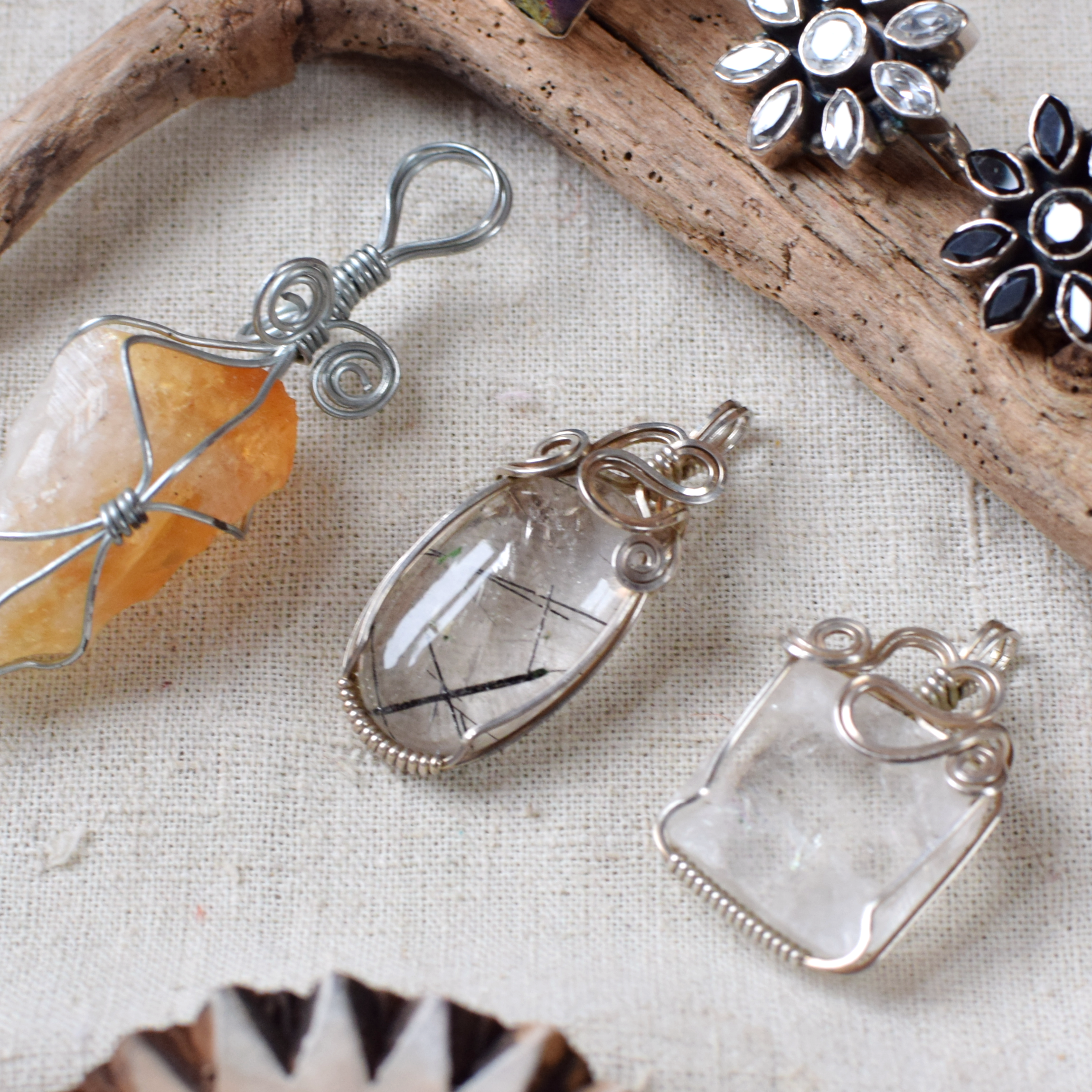 Rutilated Quartz & Sterling Silver Pendant