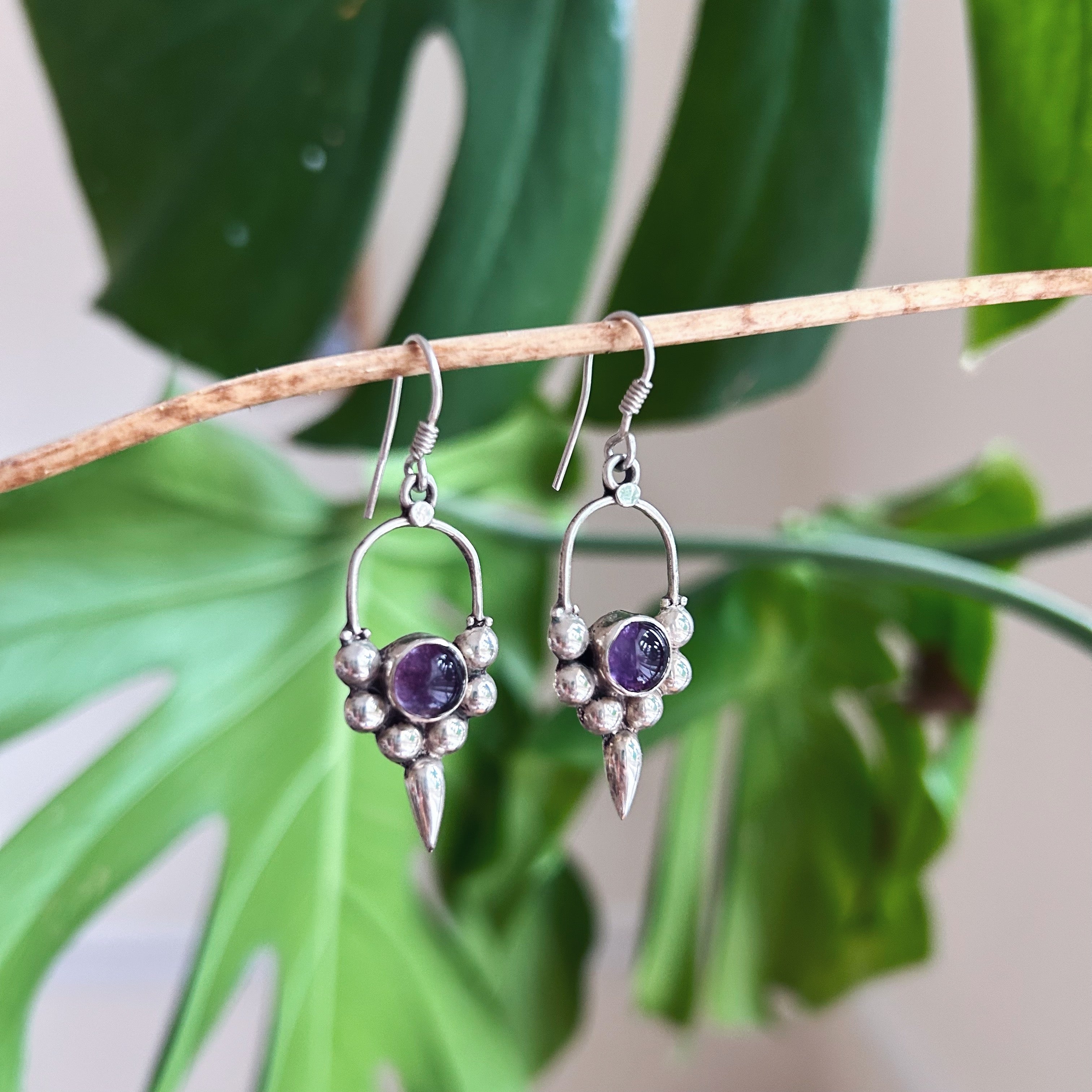 Indian Amethyst & Silver Earrings