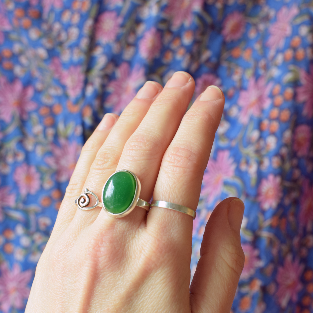 Green Jade Sterling Silver Ring N