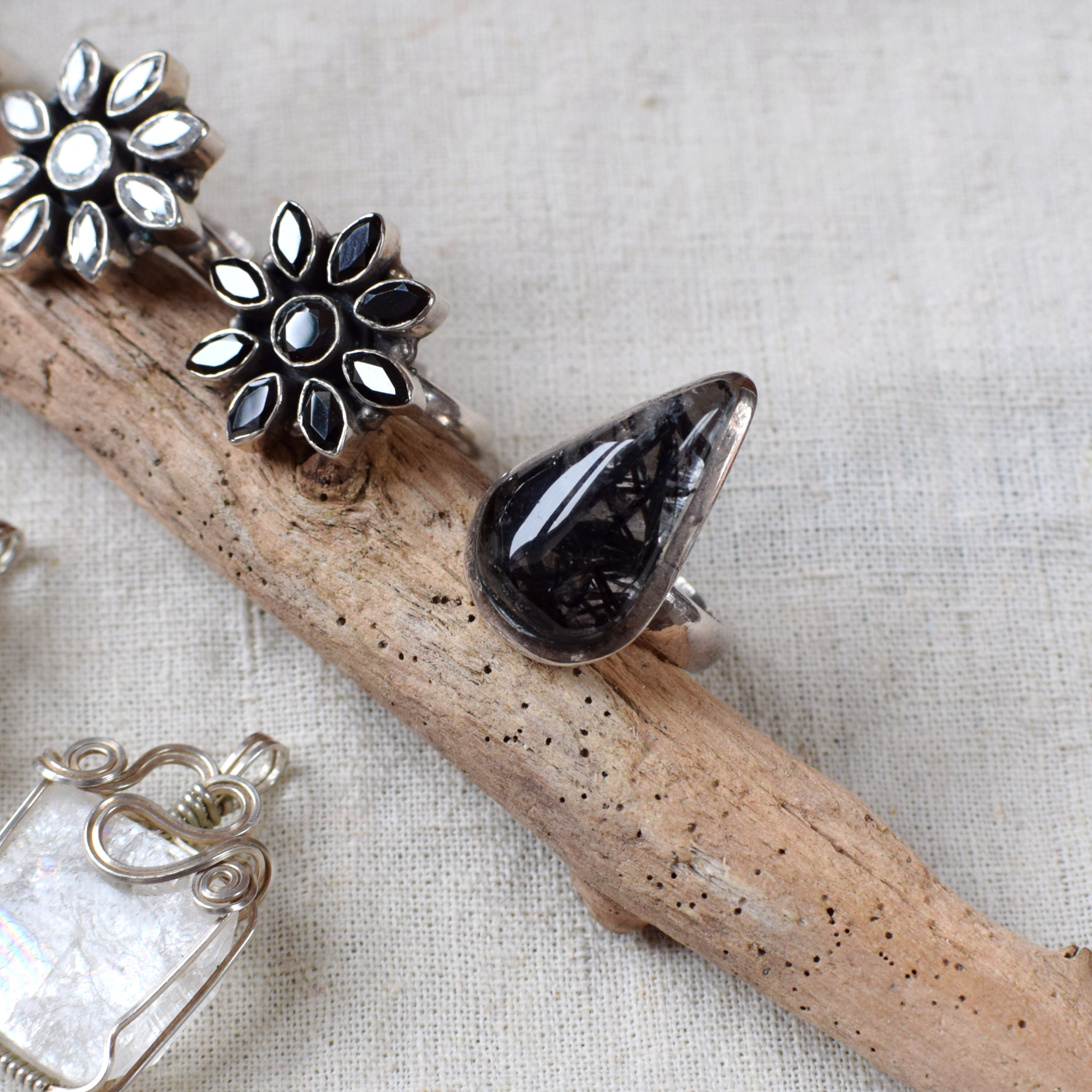 Rutilated Quartz Sterling Silver Ring M