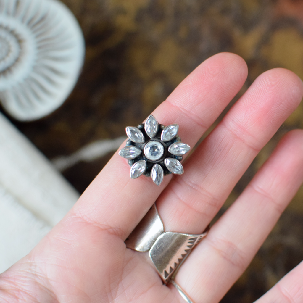 Crystal Flower Sterling Silver Ring M+