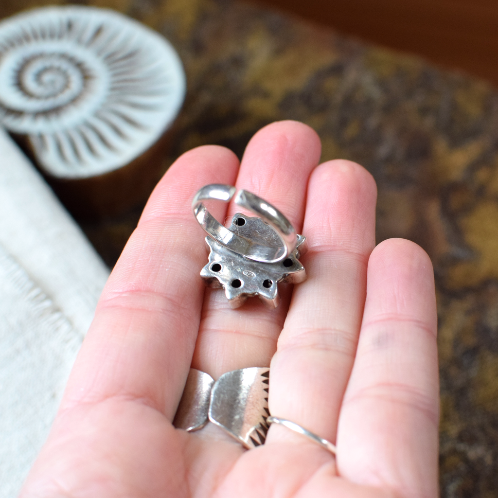 Crystal Flower Sterling Silver Ring M+