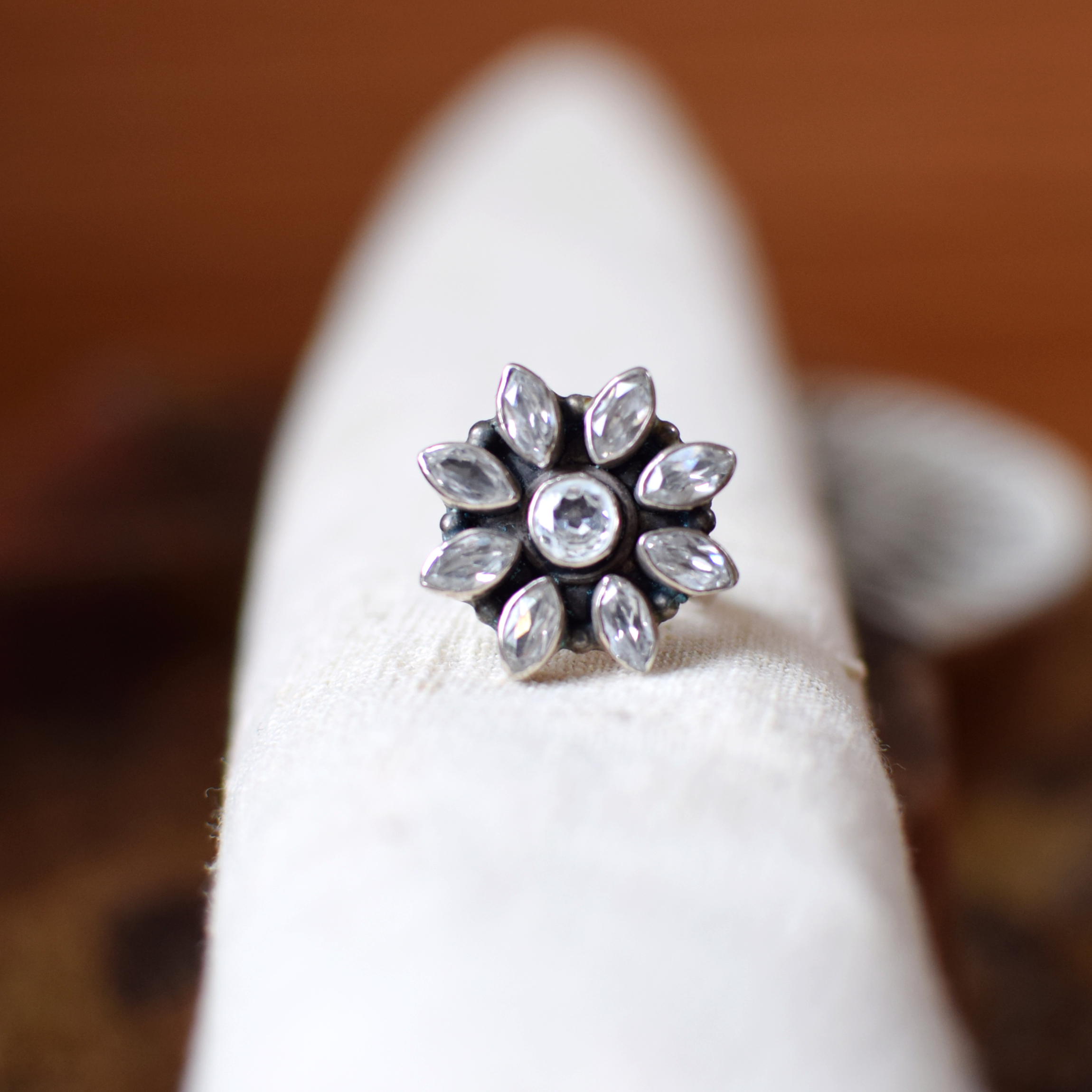 Crystal Flower Sterling Silver Ring M+