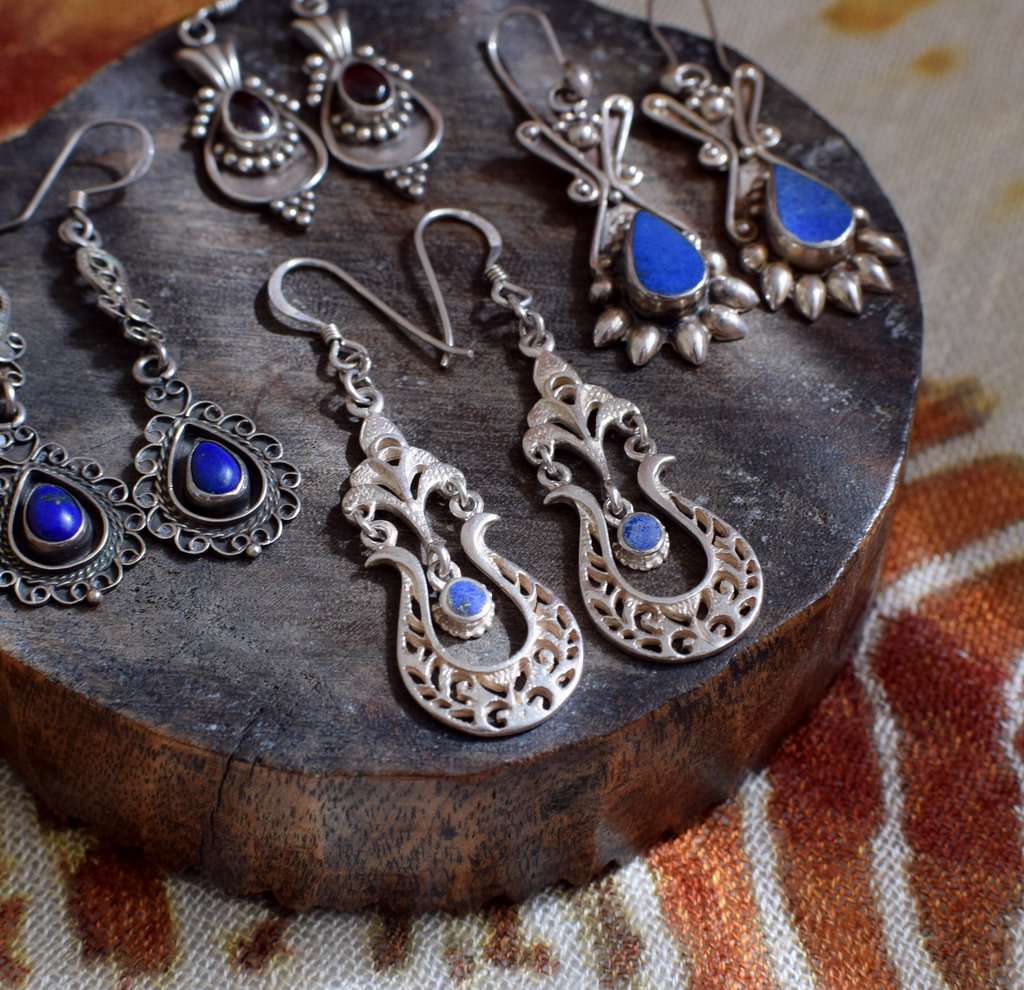 Lapis Lazuli & Sterling Silver Dangly Earrings