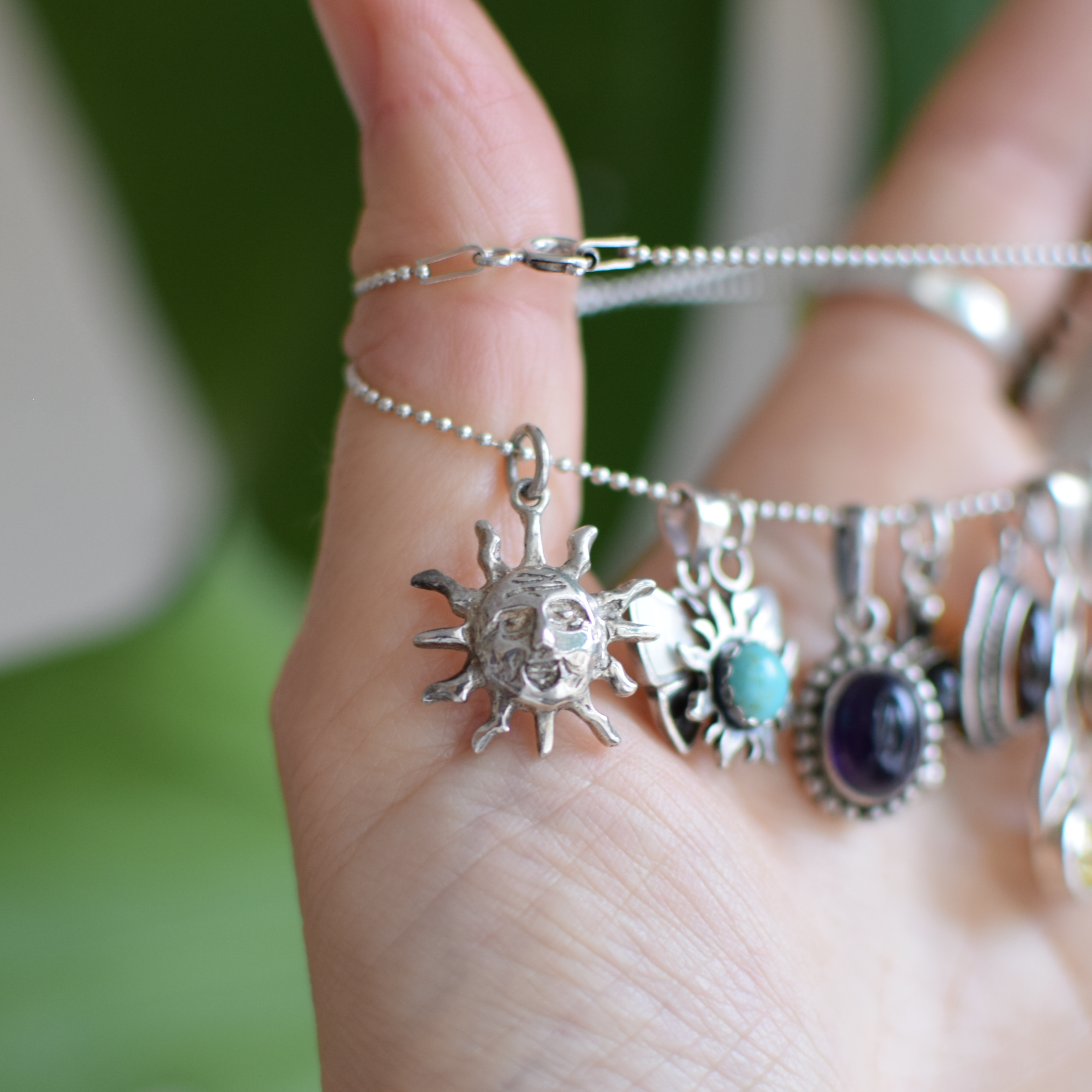 Sterling Silver Sun Face Pendant