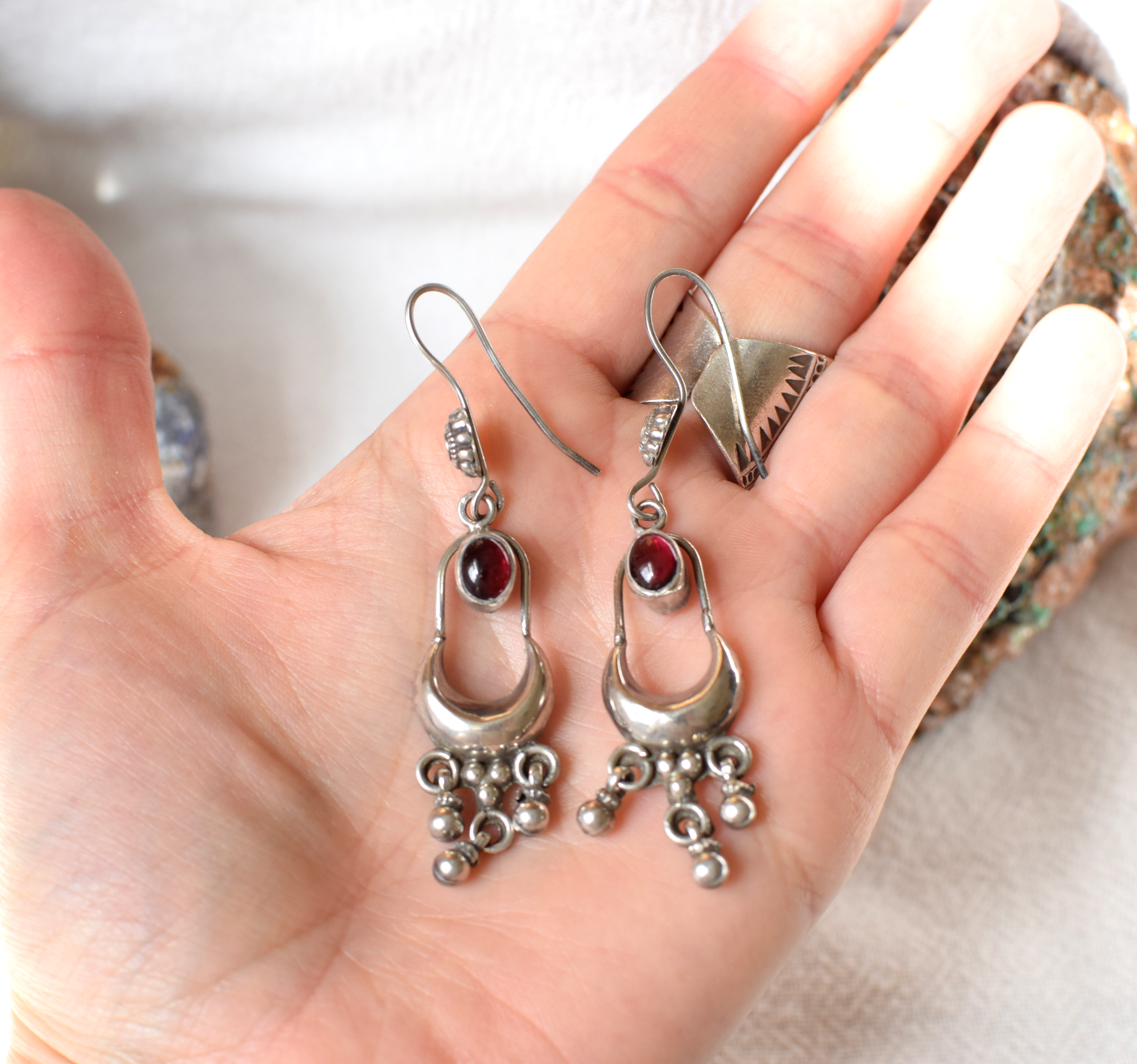 Garnet & Sterling Silver Earrings