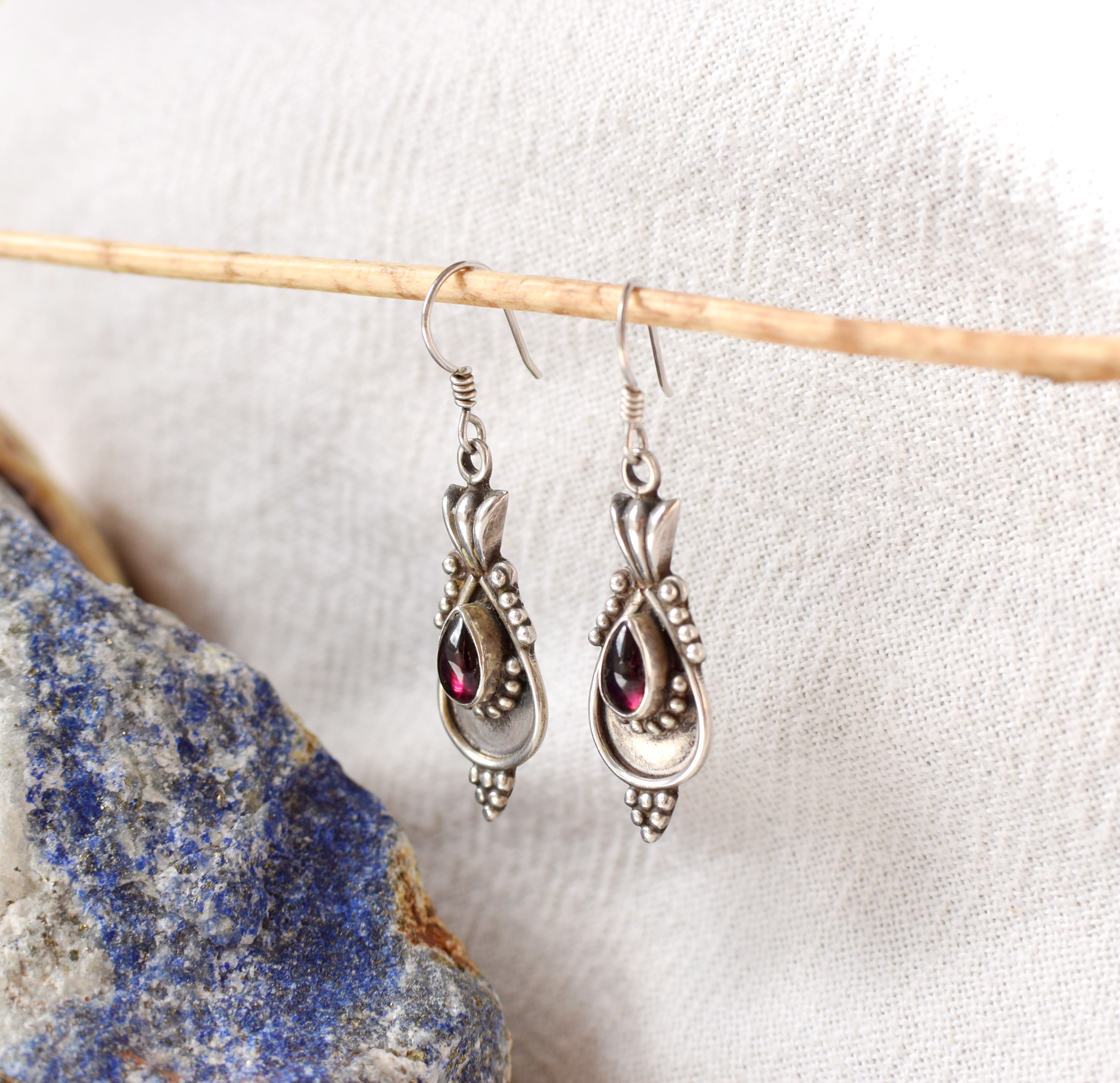 Garnet Sterling Silver Dangly Earrings