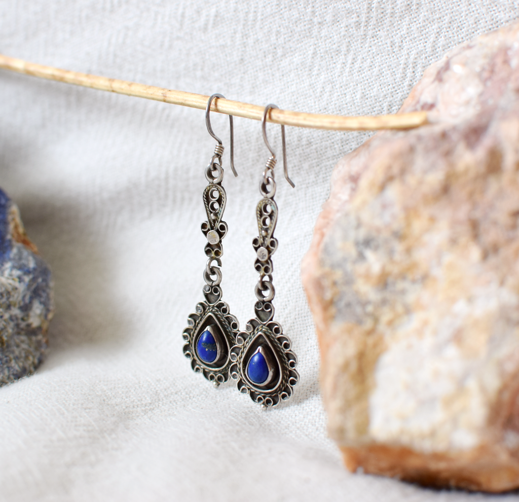 Teardrop Lapis Lazuli & Sterling Silver Earrings