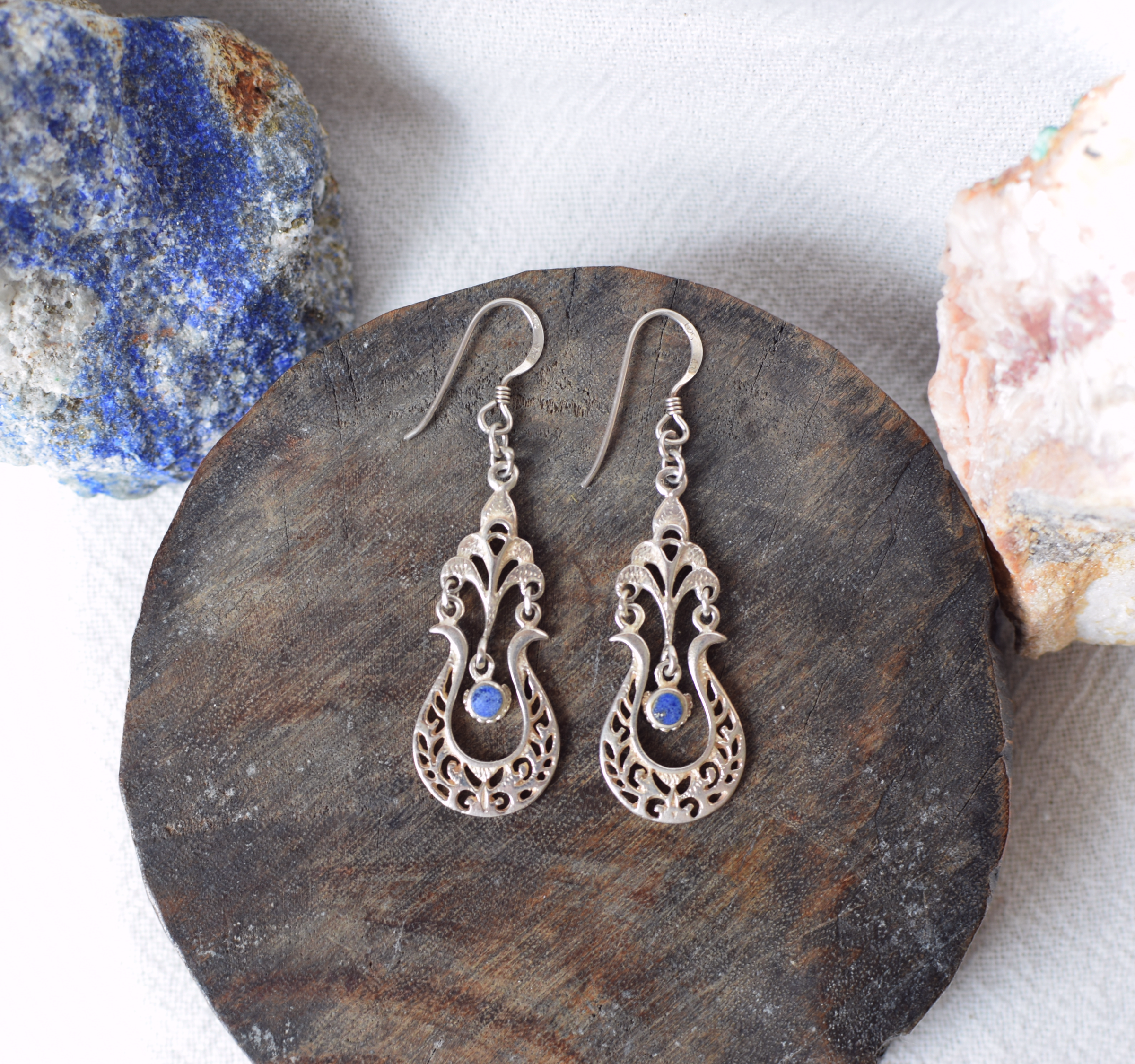 Lapis Lazuli & Sterling Silver Dangly Earrings