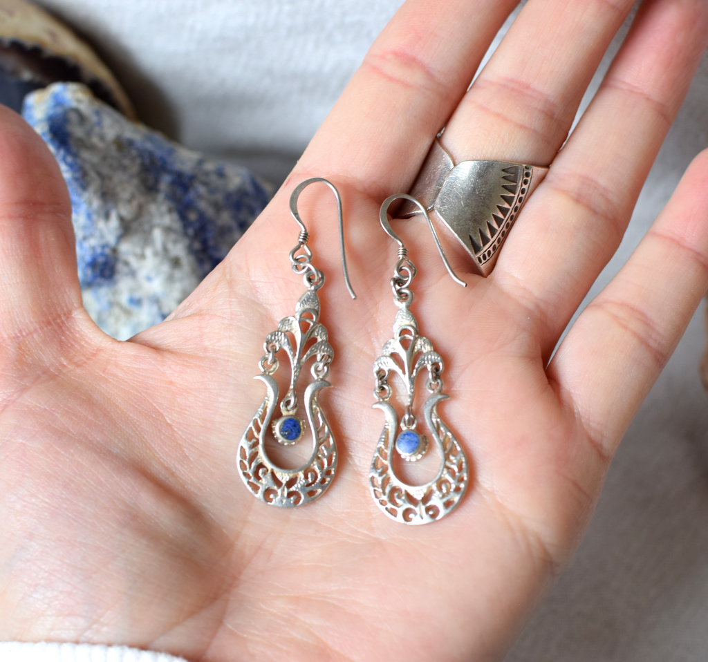 Lapis Lazuli & Sterling Silver Dangly Earrings