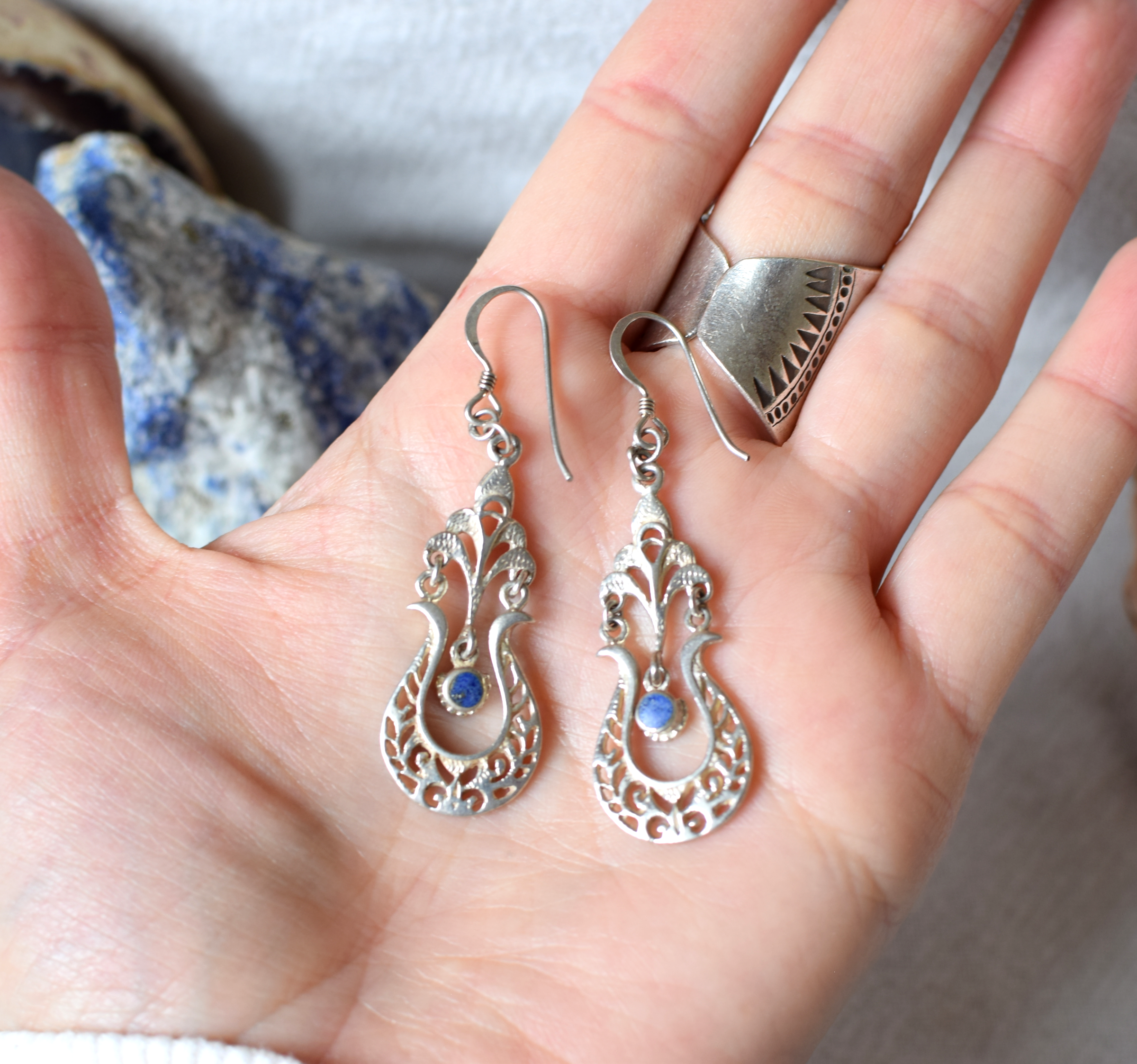 Lapis Lazuli & Sterling Silver Dangly Earrings
