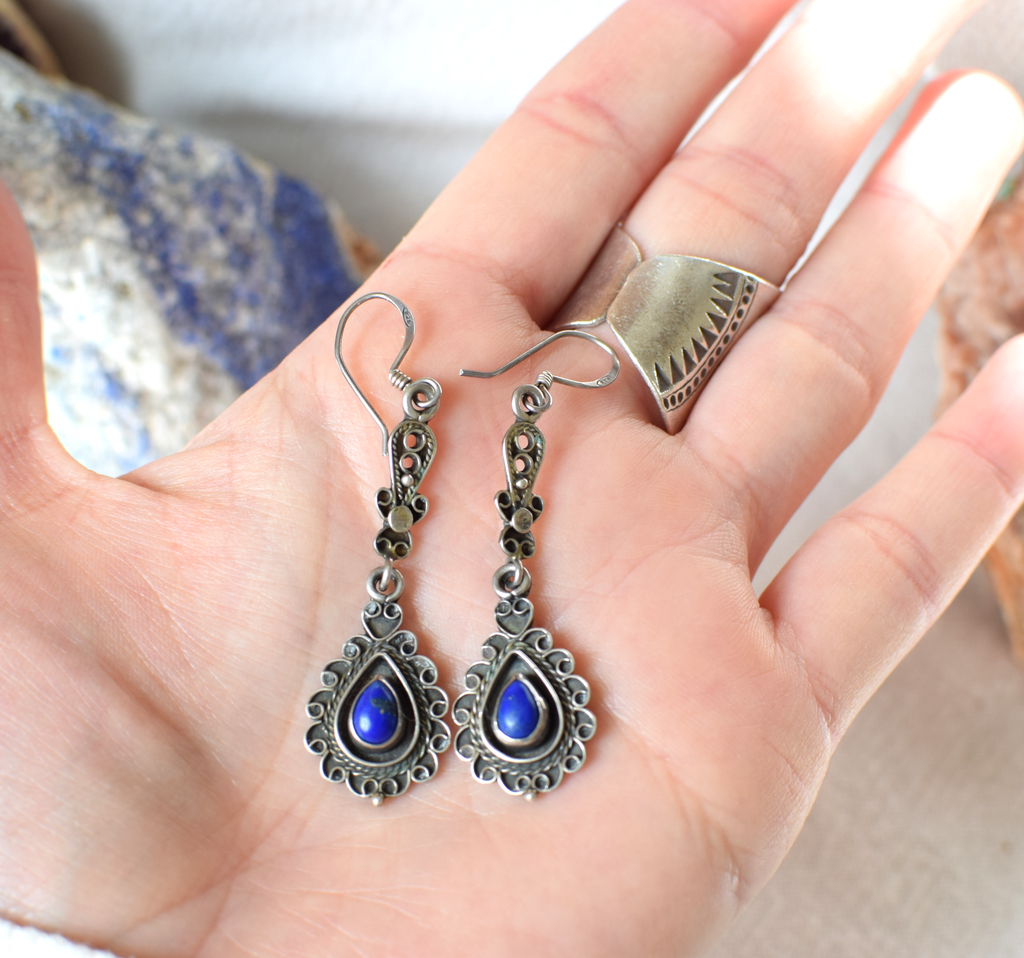 Teardrop Lapis Lazuli & Sterling Silver Earrings