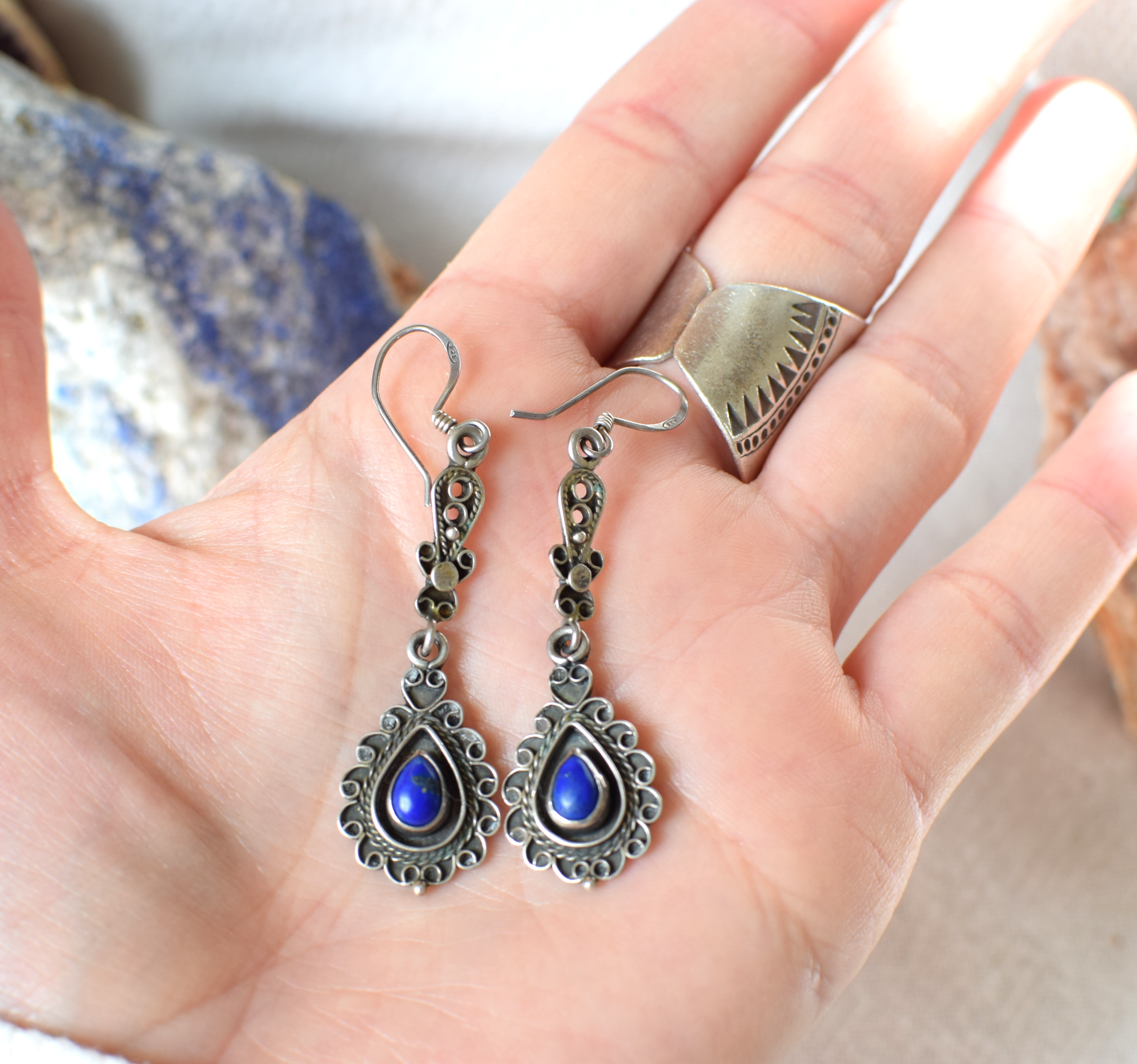 Teardrop Lapis Lazuli & Sterling Silver Earrings