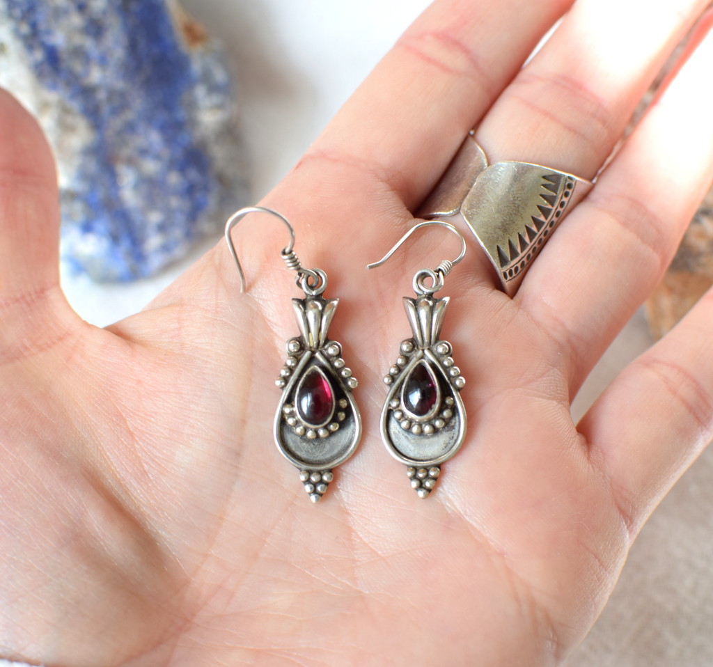 Garnet Sterling Silver Dangly Earrings