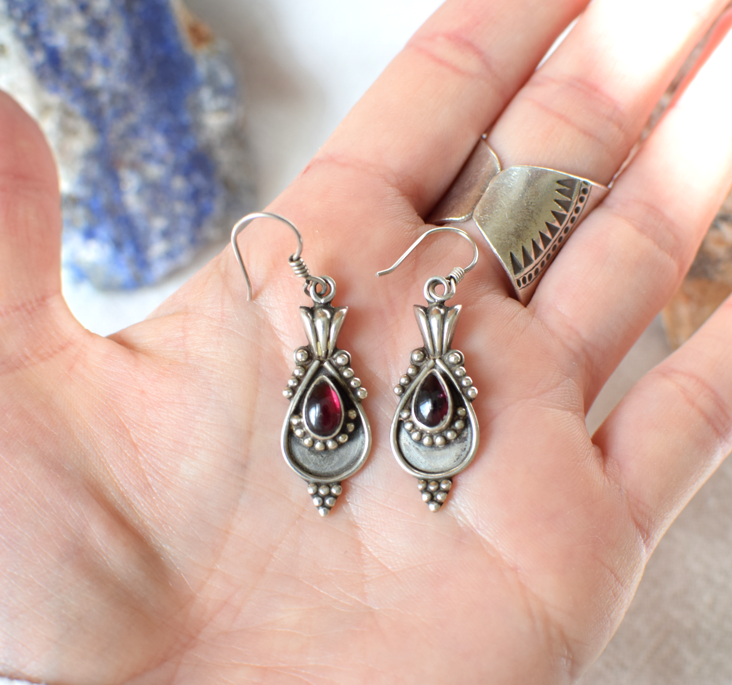 Garnet Sterling Silver Dangly Earrings