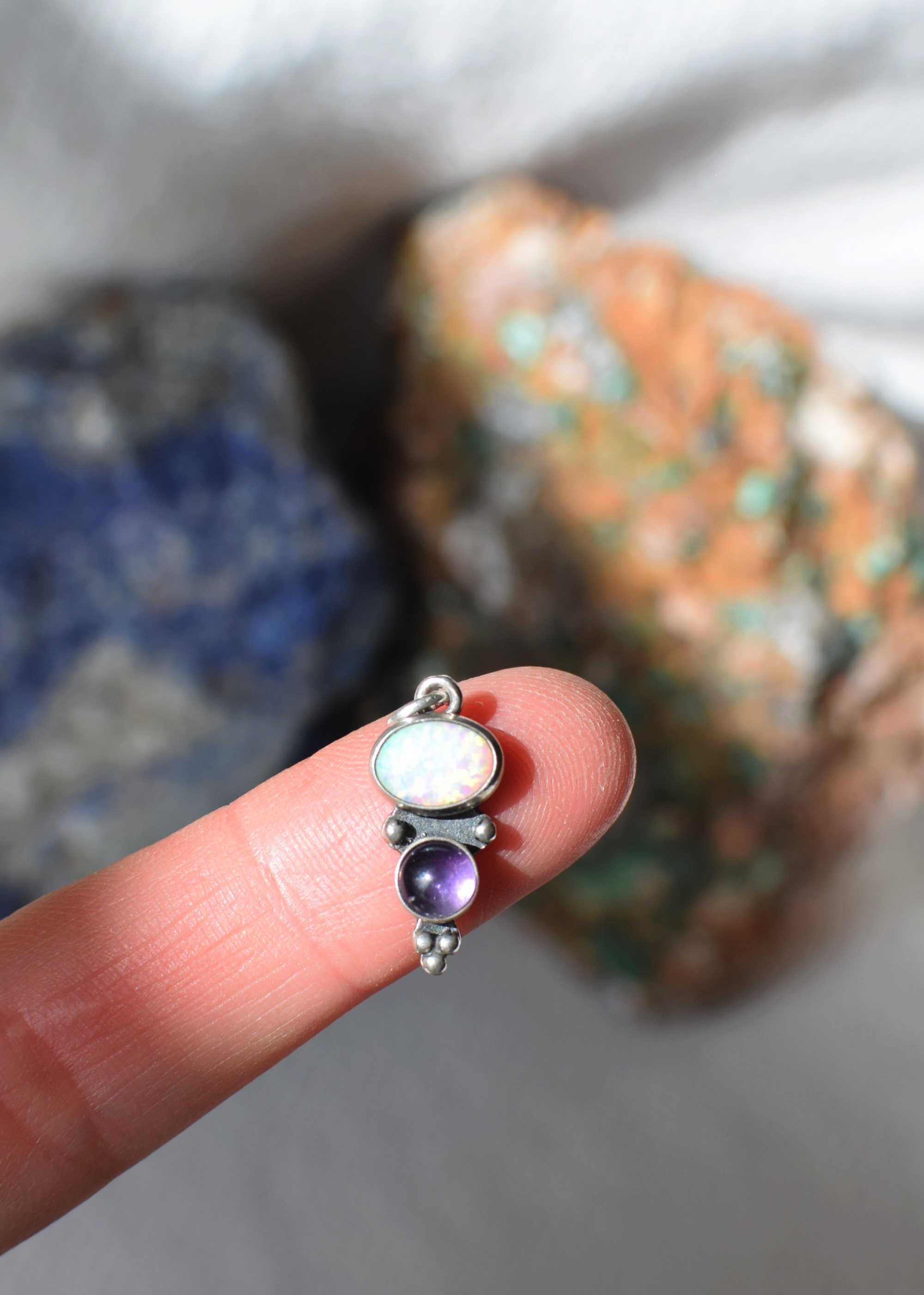 Opalite and Amethyst Mini Sterling Silver Pendant