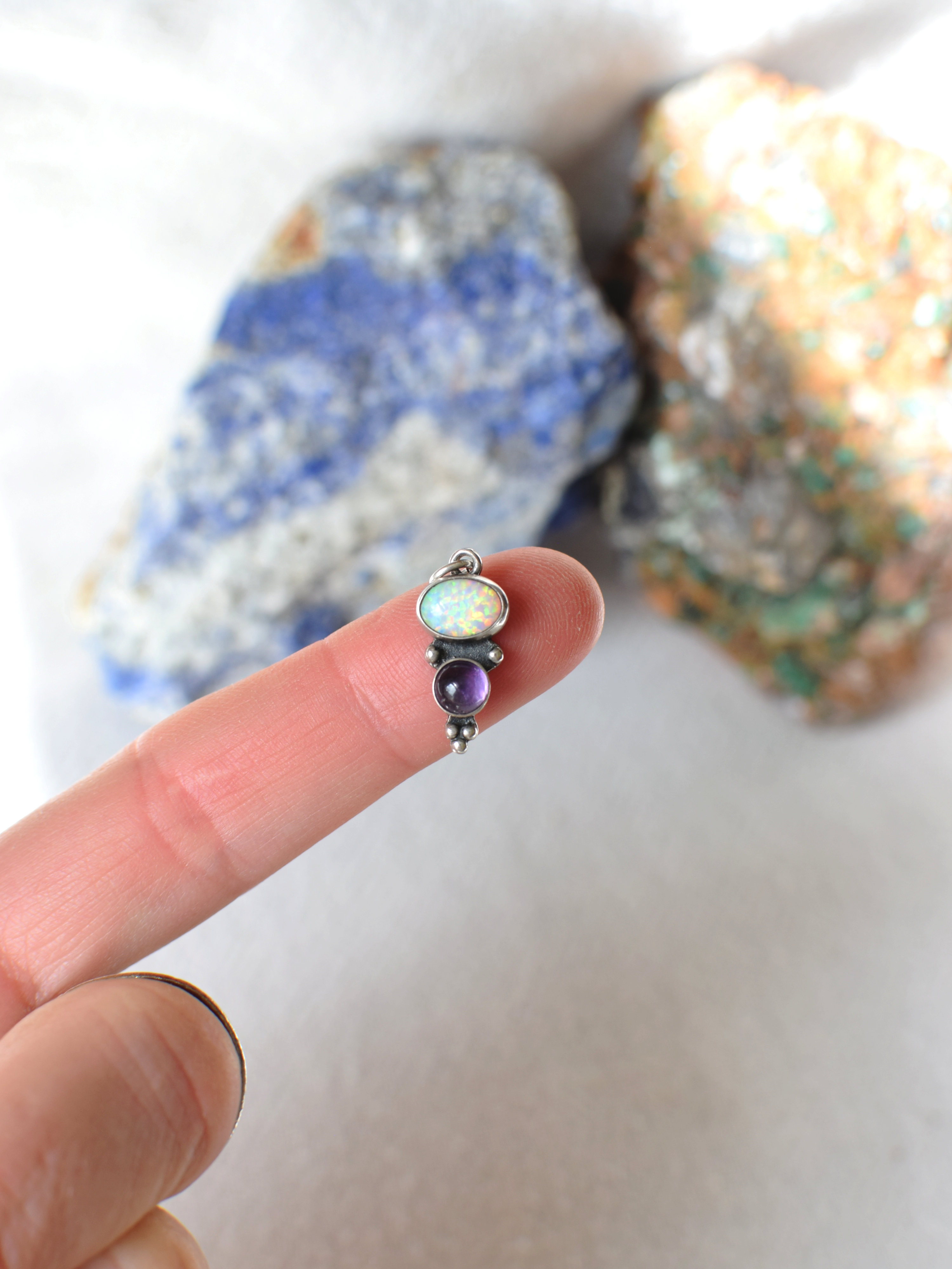 Opalite and Amethyst Mini Sterling Silver Pendant
