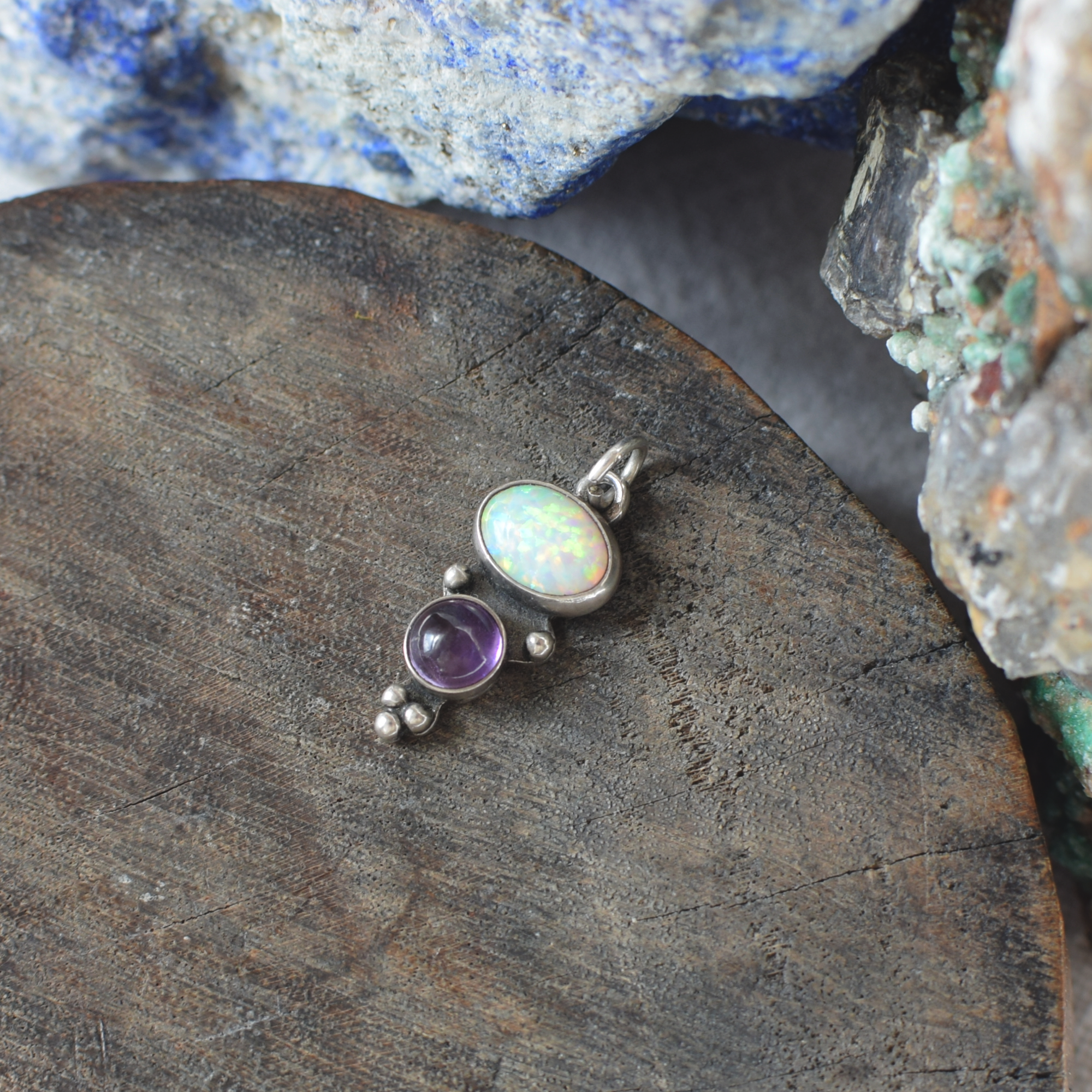 Opalite and Amethyst Mini Sterling Silver Pendant