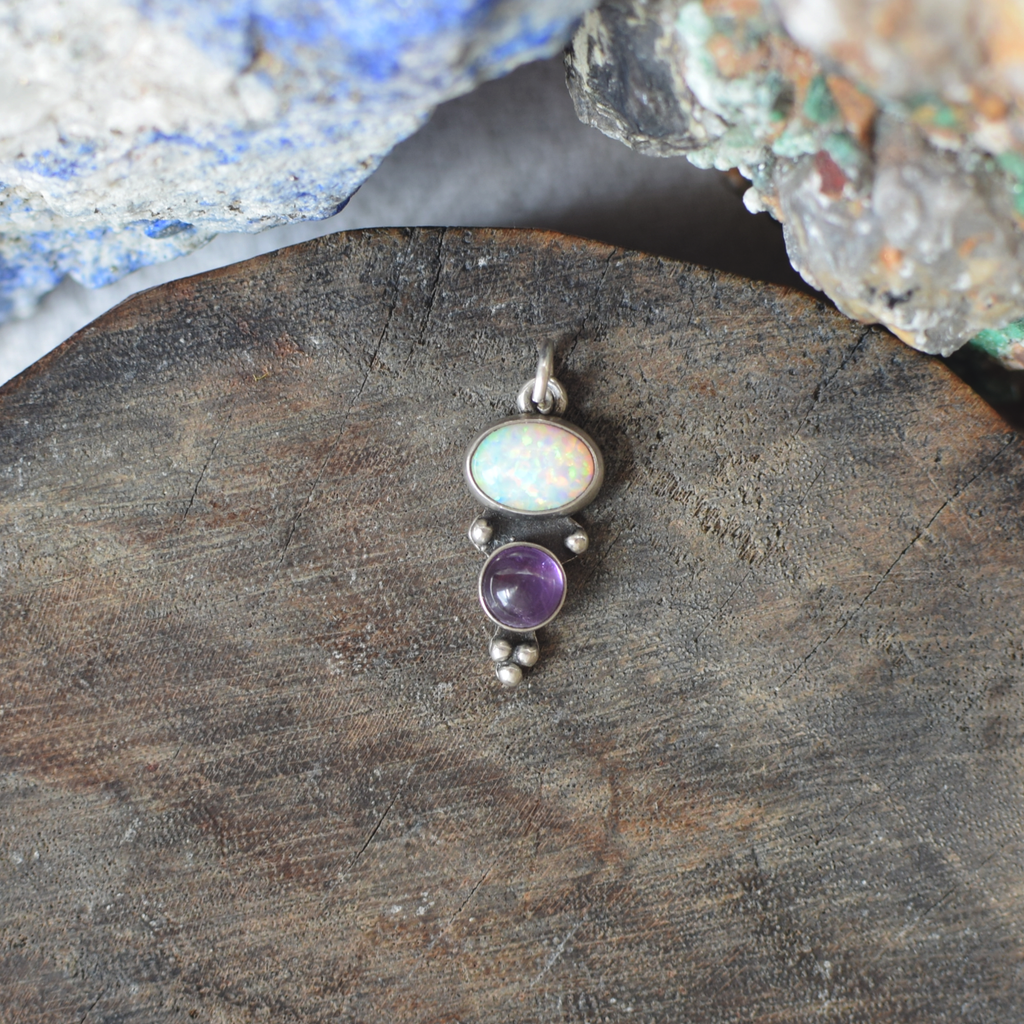 Opalite and Amethyst Mini Sterling Silver Pendant
